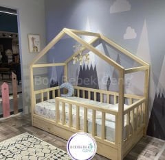 Pine Doğal Ladin Masif Yavrulu Montessori Karyola