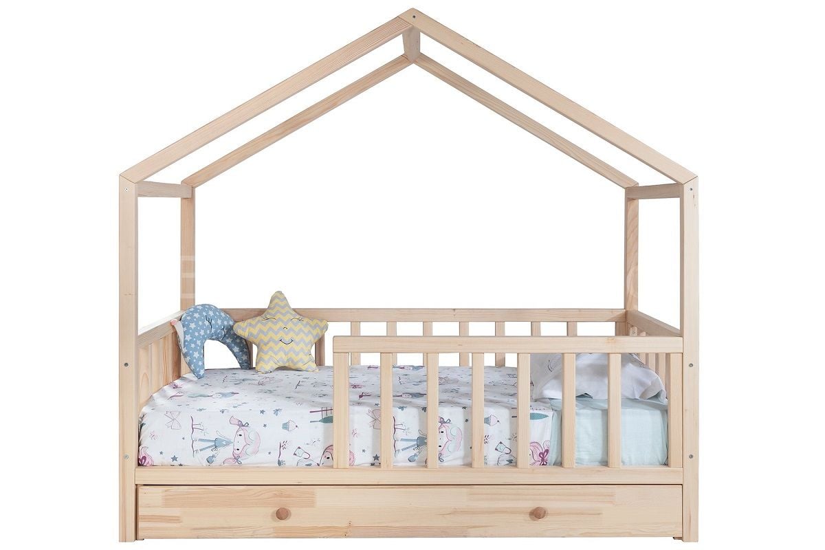 Pine Doğal Ladin Masif Yavrulu Montessori Karyola