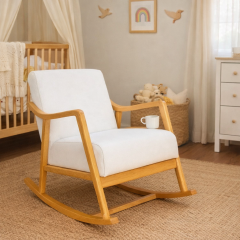 Rua El Yapımı Sallanır Ahşap Berjer, Beyaz