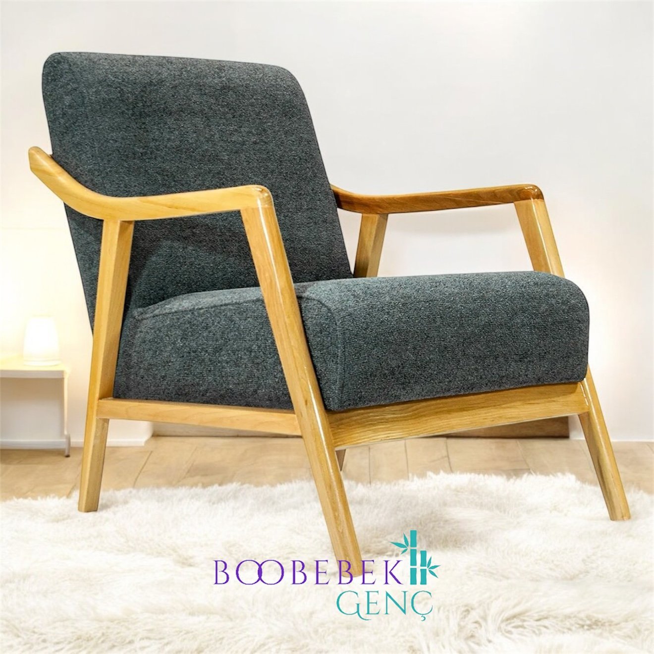 Noa El Yapımı Ahşap Berjer, Antrasit