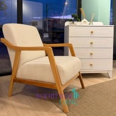 Noa El Yapımı Ahşap Berjer, Beyaz