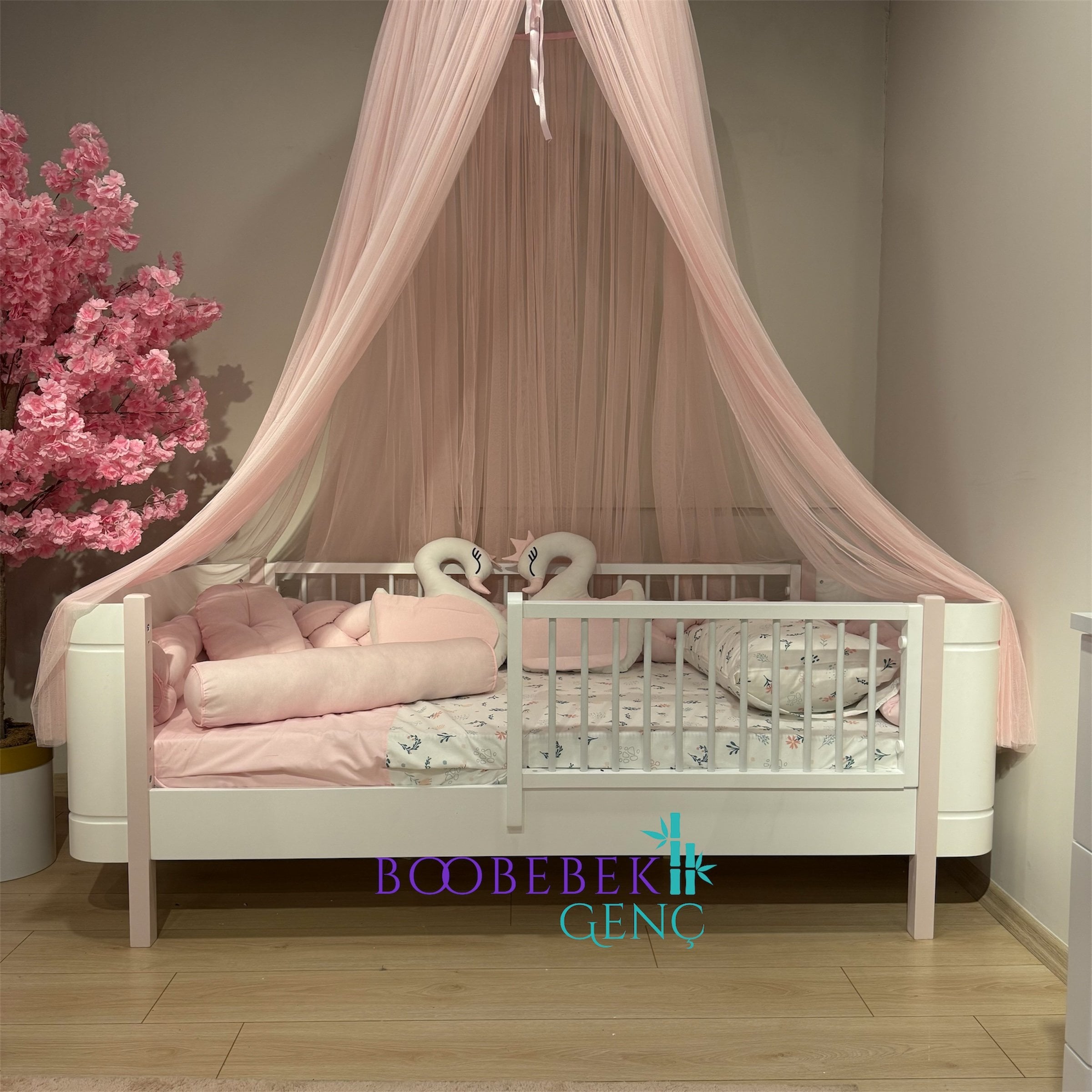 Roma Oval MDF Karyola, Pembe