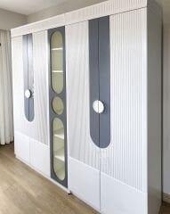 Myra 4 Kapılı Kitaplıklı Dolap, Gri