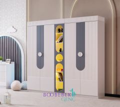 Myra 4 Kapılı Kitaplıklı Dolap, Gri