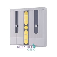 Myra 4 Kapılı Kitaplıklı Dolap, Gri