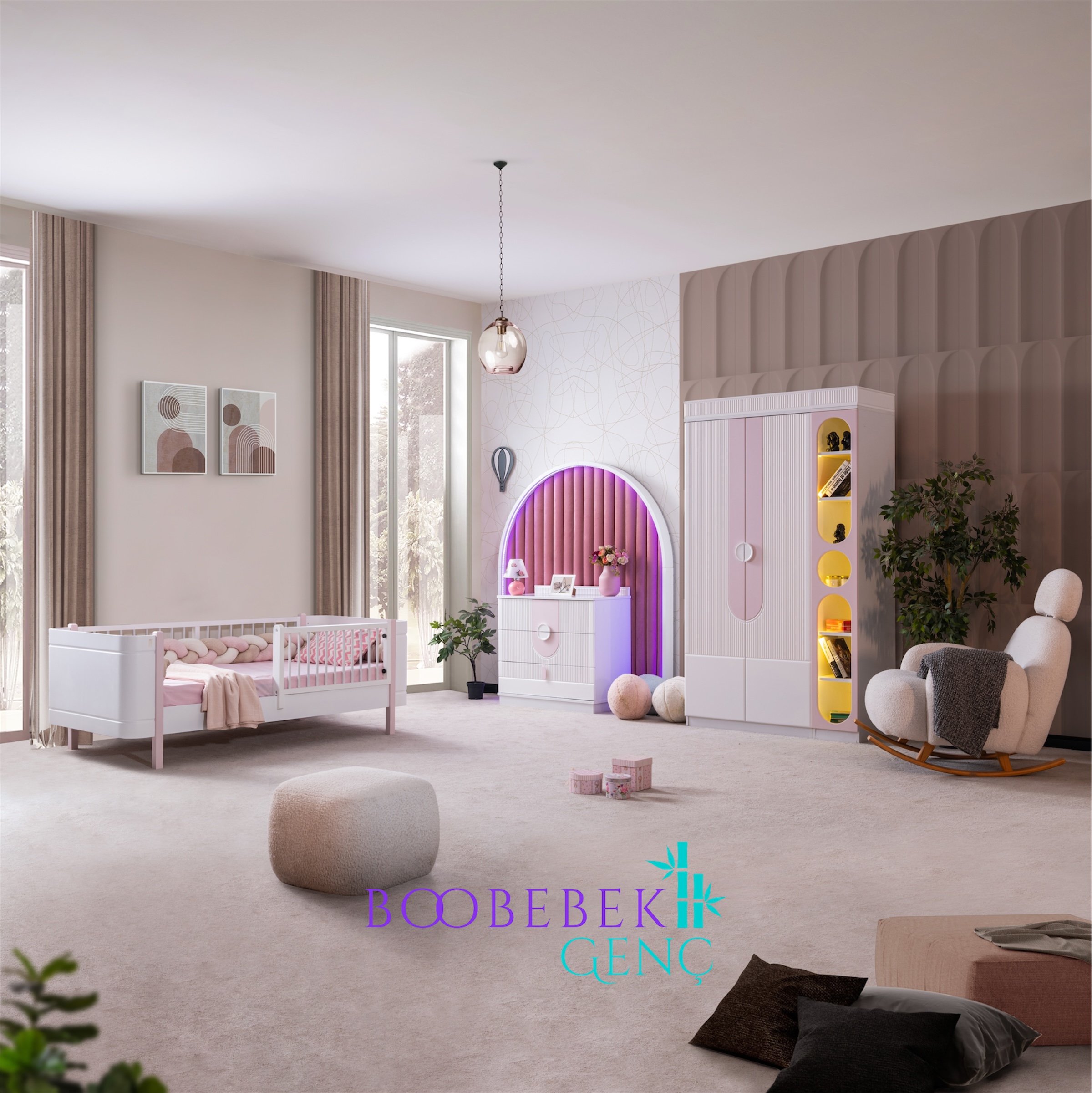 Myra & Roma 2KP Kitaplıklı Çocuk Odası, Pembe