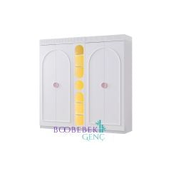 Verona 4 Kapılı Kitaplıklı Dolap, Pembe Kulp