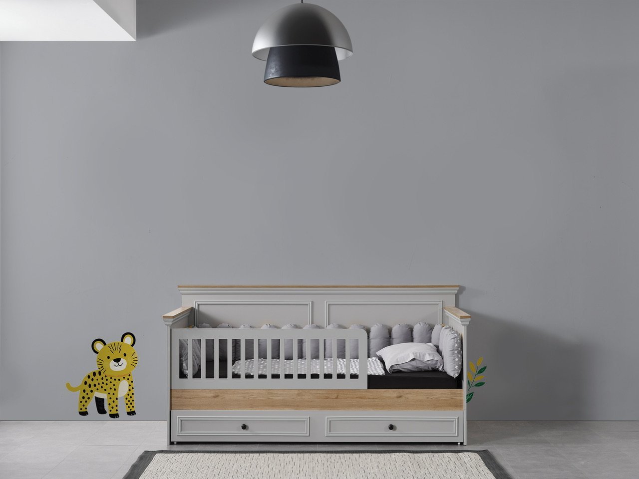 Country Grey Yavrulu Sedir Karyola
