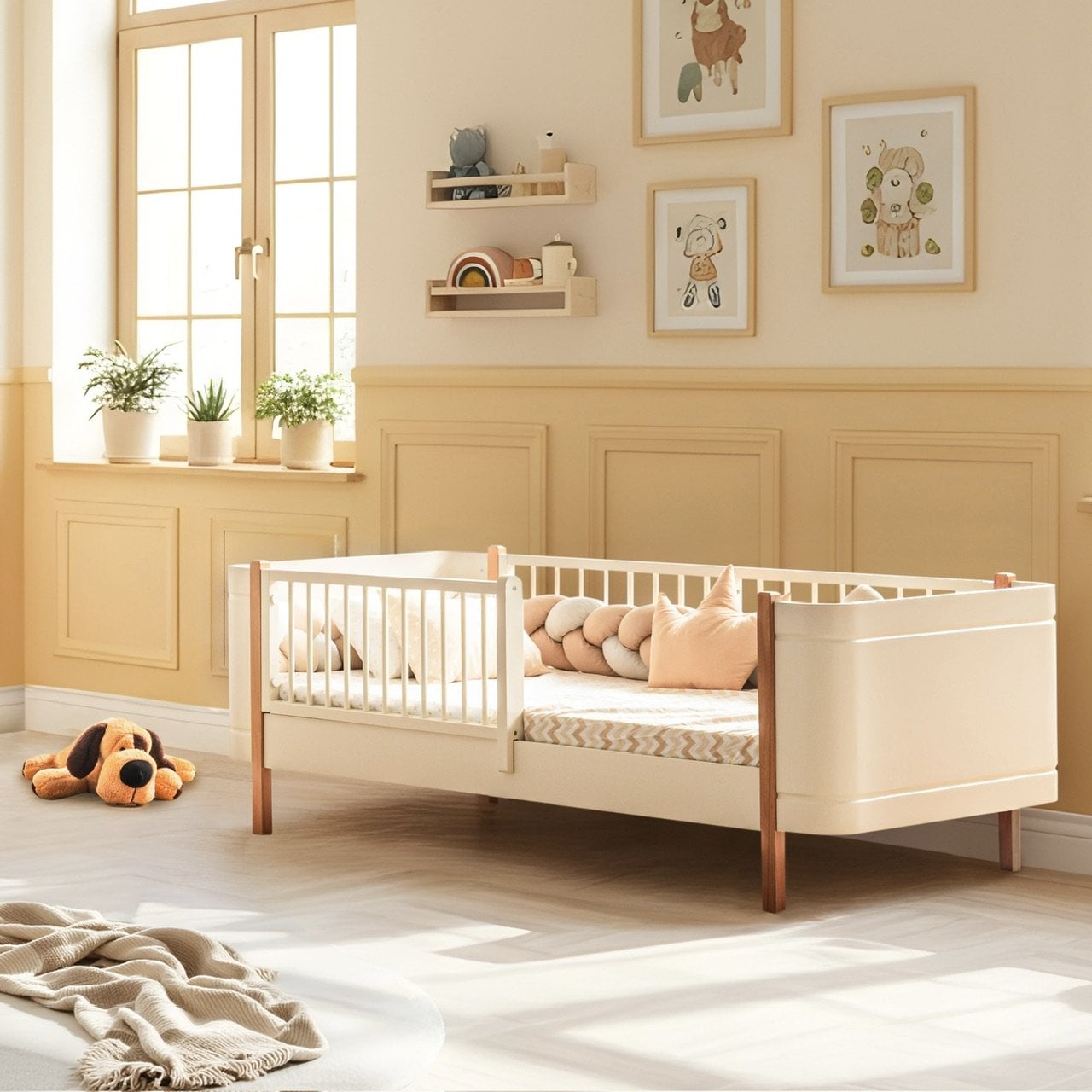 Roma Oval MDF Karyola, Krem Meşe