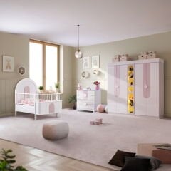 Myra 4 Kapılı Kitaplıklı Bebek Odası, Pembe