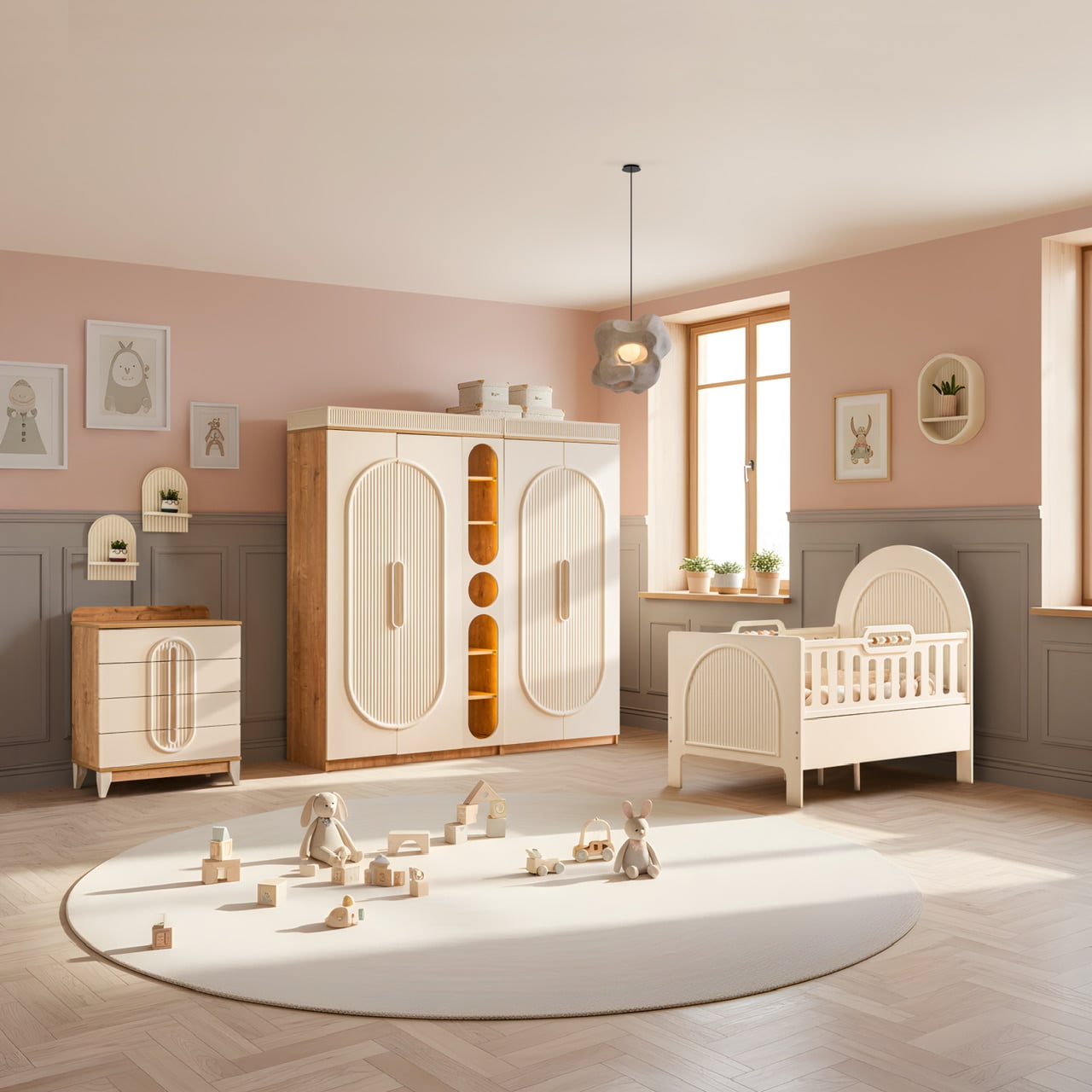 Hera 4 Kapılı Büyüyen Beşikli Bebek Odası, Meşe